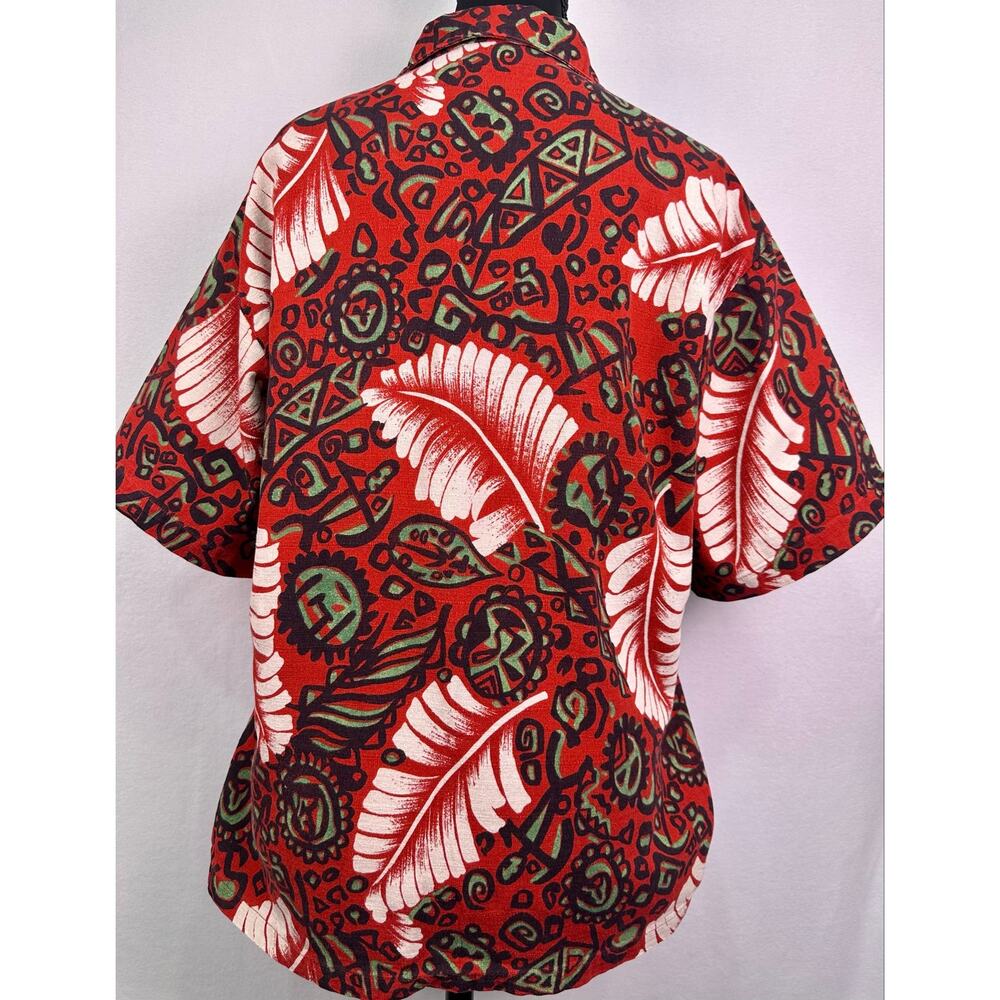 Vintage 90s 1994 Womens Patagonia Red Tribal Leaf Print Cotton Button Up Shirt M - Picture 3 of 9